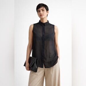 H&M - Black Sleeveless Semi-sheer Button-Up Top
